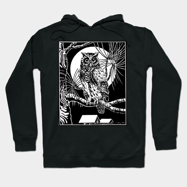 Spooky Vintage Moon & Owl Lover Halloween Illustration Gift Hoodie by twizzler3b